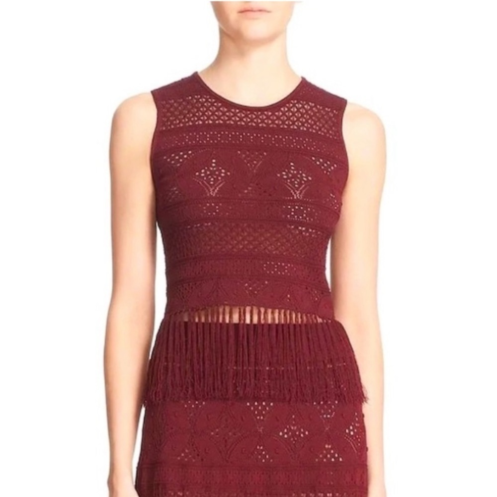 A.L.C Burgundy Boho Eyelet Stretch Fringe Top